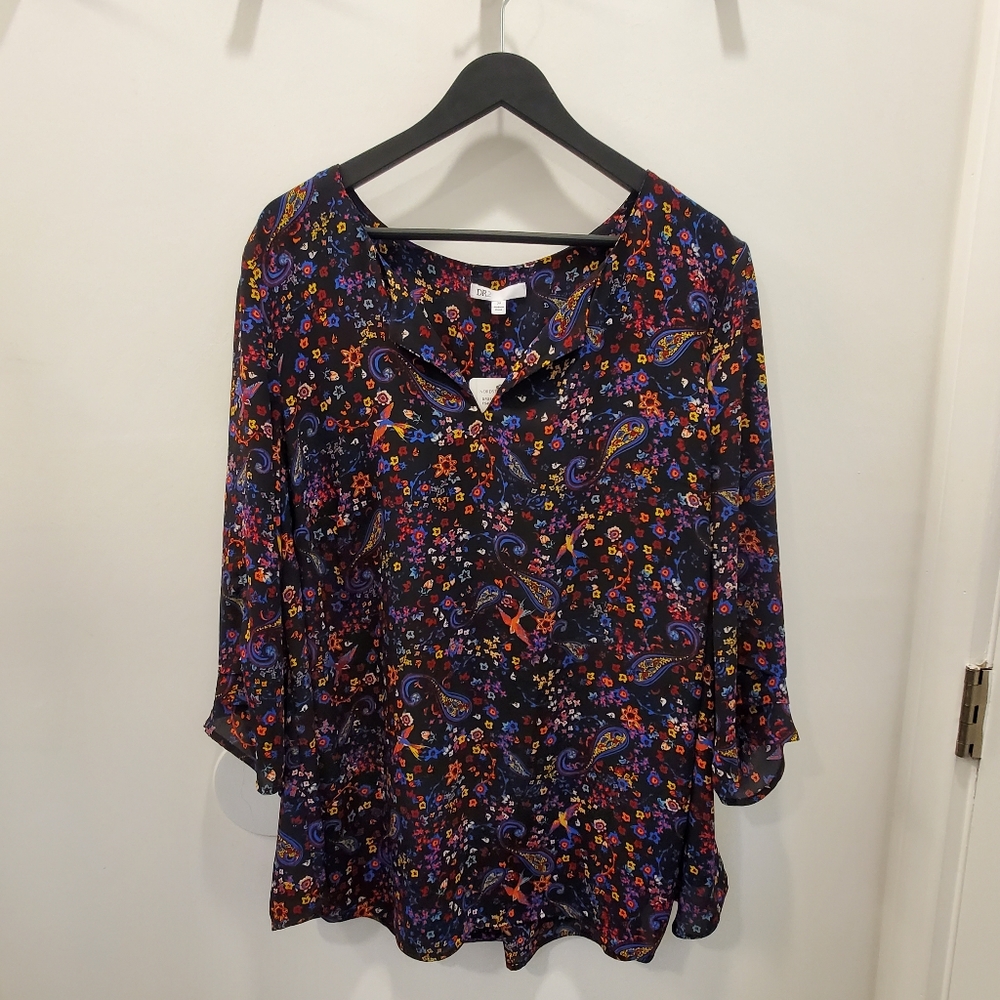 NWT 3x blouse in paisley and bird multi print